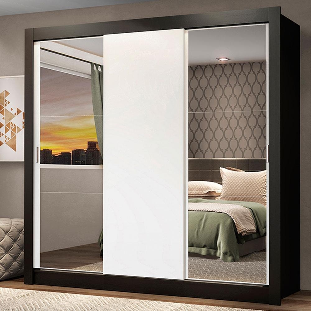 Guarda Roupa Casal Madesa Mônaco 3 Portas de Correr com Espelhos - Home & Living