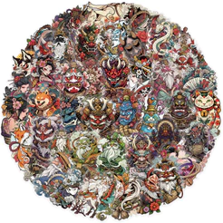 50 Peças Adesivos De Arte De Tatuagem Japonesa Transparente-Decalques PET À Prova D'água Para Scrapbooking , Guitarra E