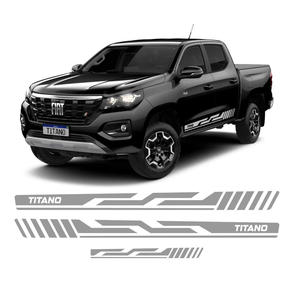 Kit 3 Adesivos Fiat Titano Faixa Lateral Acessórios Personalizados Prata FT72