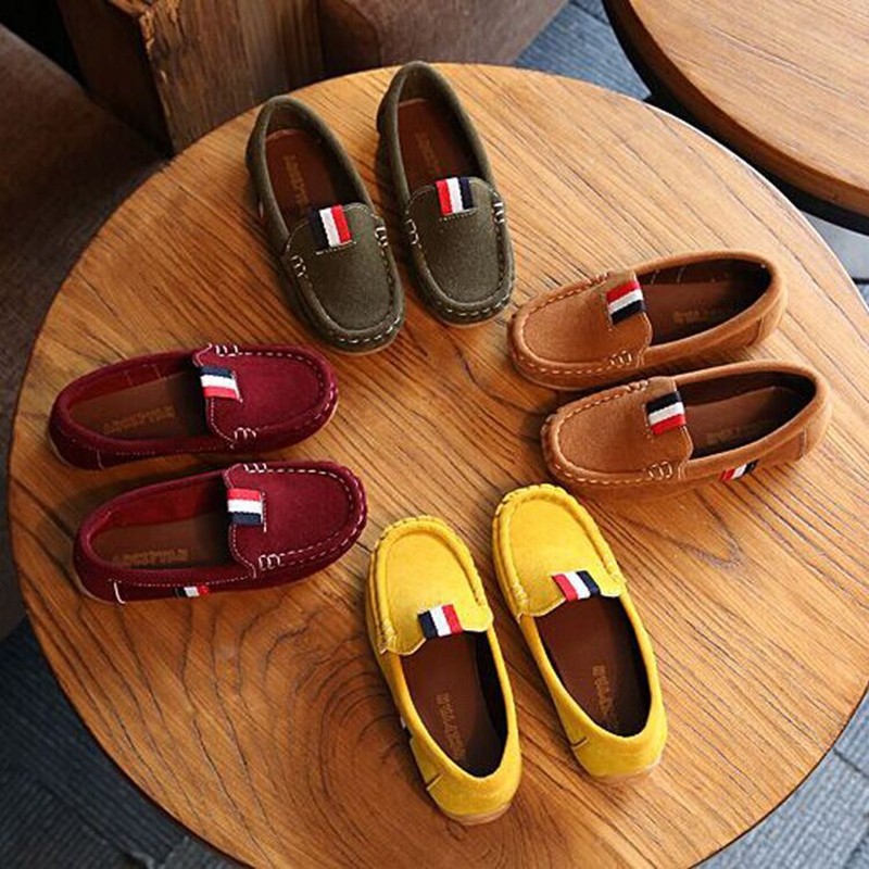 Crianças Meninos Sapatos Baixos Para Bebês Mocassins Pontos Sapato Camurça Marrom Antiderrapante Sola Macia