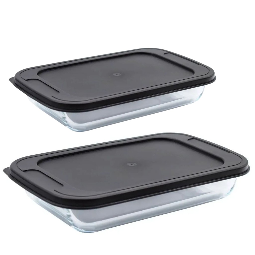 Kit Assadeira De Vidro Retangular Com Tampa 2,2l E 3l - Mor em Oferta na Shopee