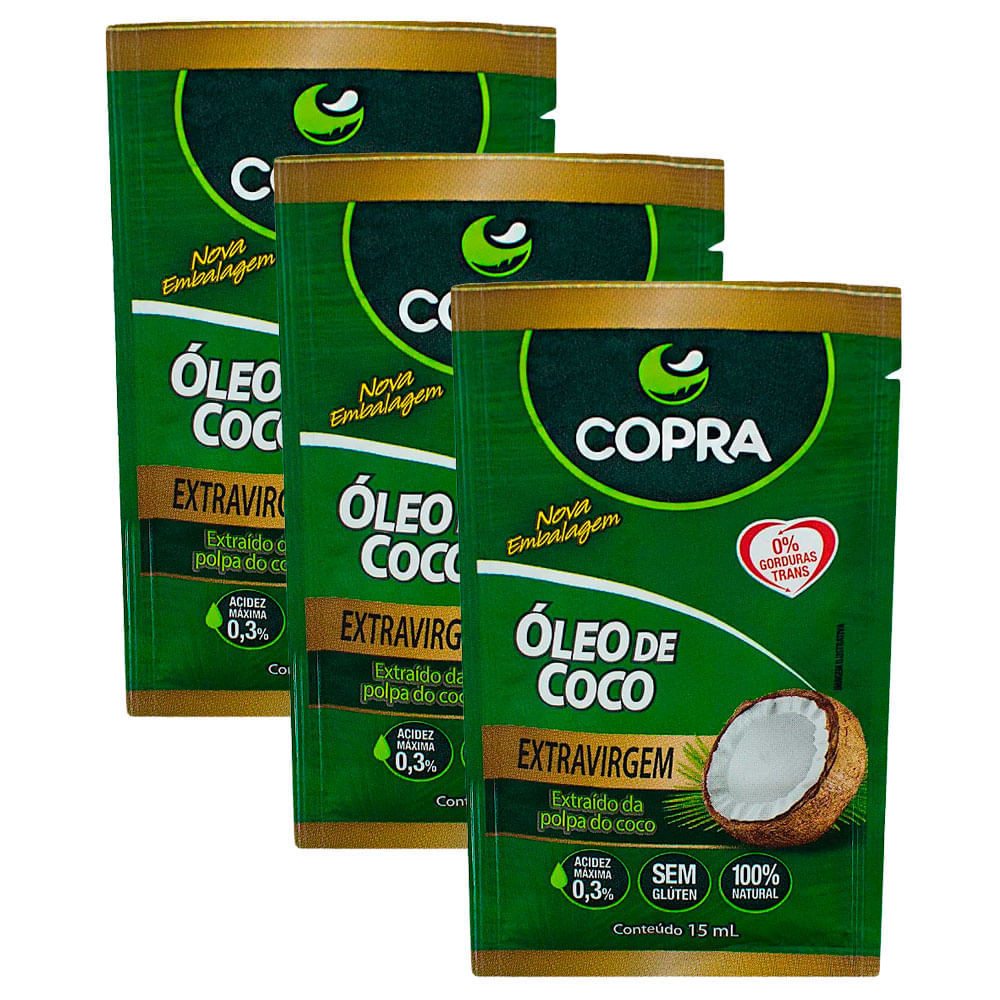 Kit 3 Óleo de Coco Copra Extra Virgem Sachê 15ml - Food & Beverages