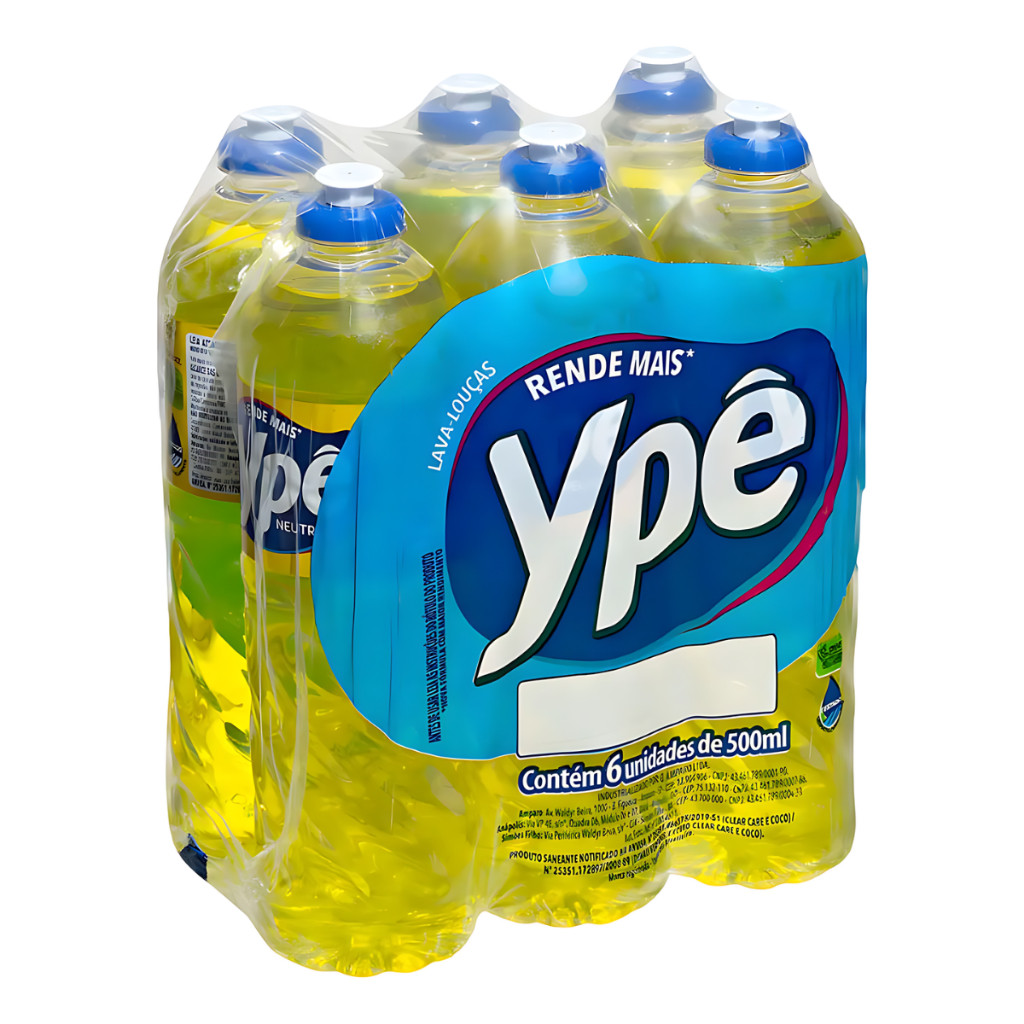 Detergente Ypê Neutro Líquido 500ml Lava Louças Kit com 6