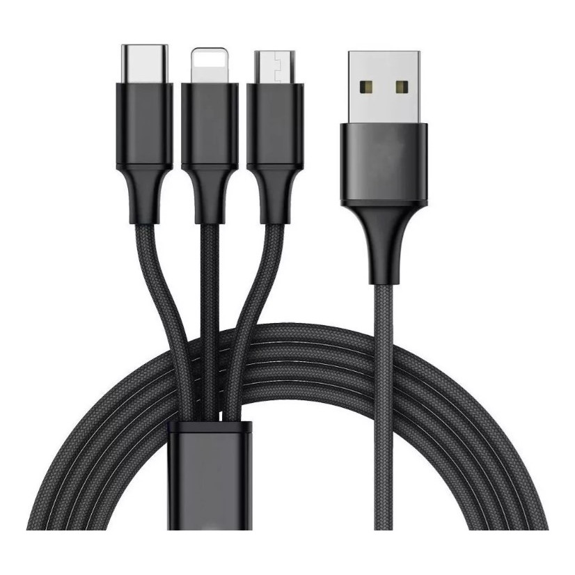 Cabo Celular Usb 3 Em 1 Saidas Tipo C Micro-b E Lightning Pt