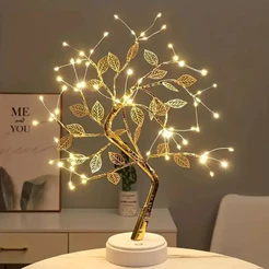 Luminaria Arvore LED Folhas Dourada para Casa Decoração do Quarto Iluminação de Mesa de Cabeceira