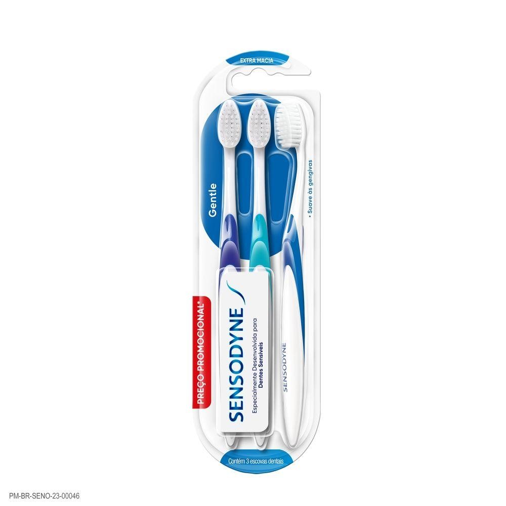 Kit Escova Dental Sensodyne Gentle Extra Macia 3 Unidades