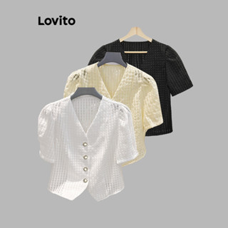 (Trendy) Lovito Blusa Casual Blusa Lisa Com Botões Para Mulheres LNL37095 (Multicolorido) em Oferta na Shopee