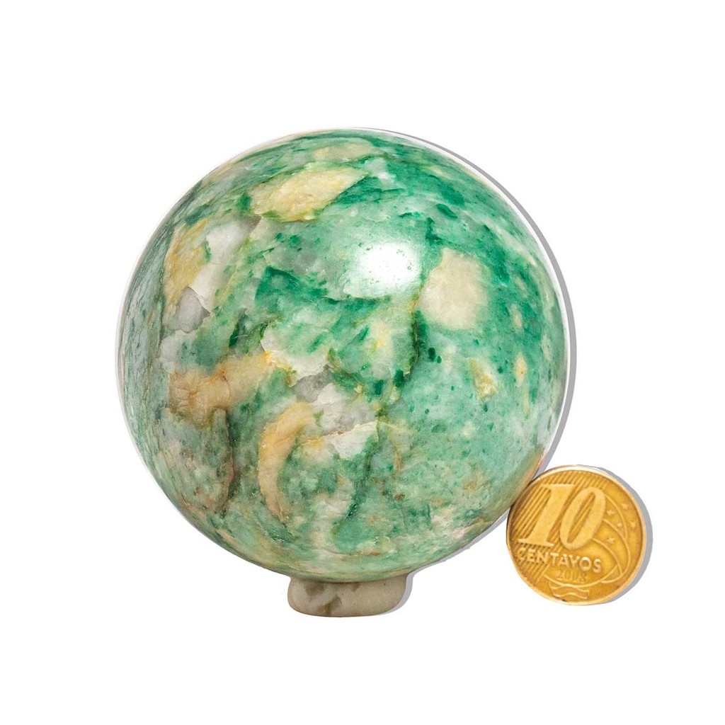 01 Esfera Jade Verde Lapidado 300 a 350g Aprox 6cm Tipo B
