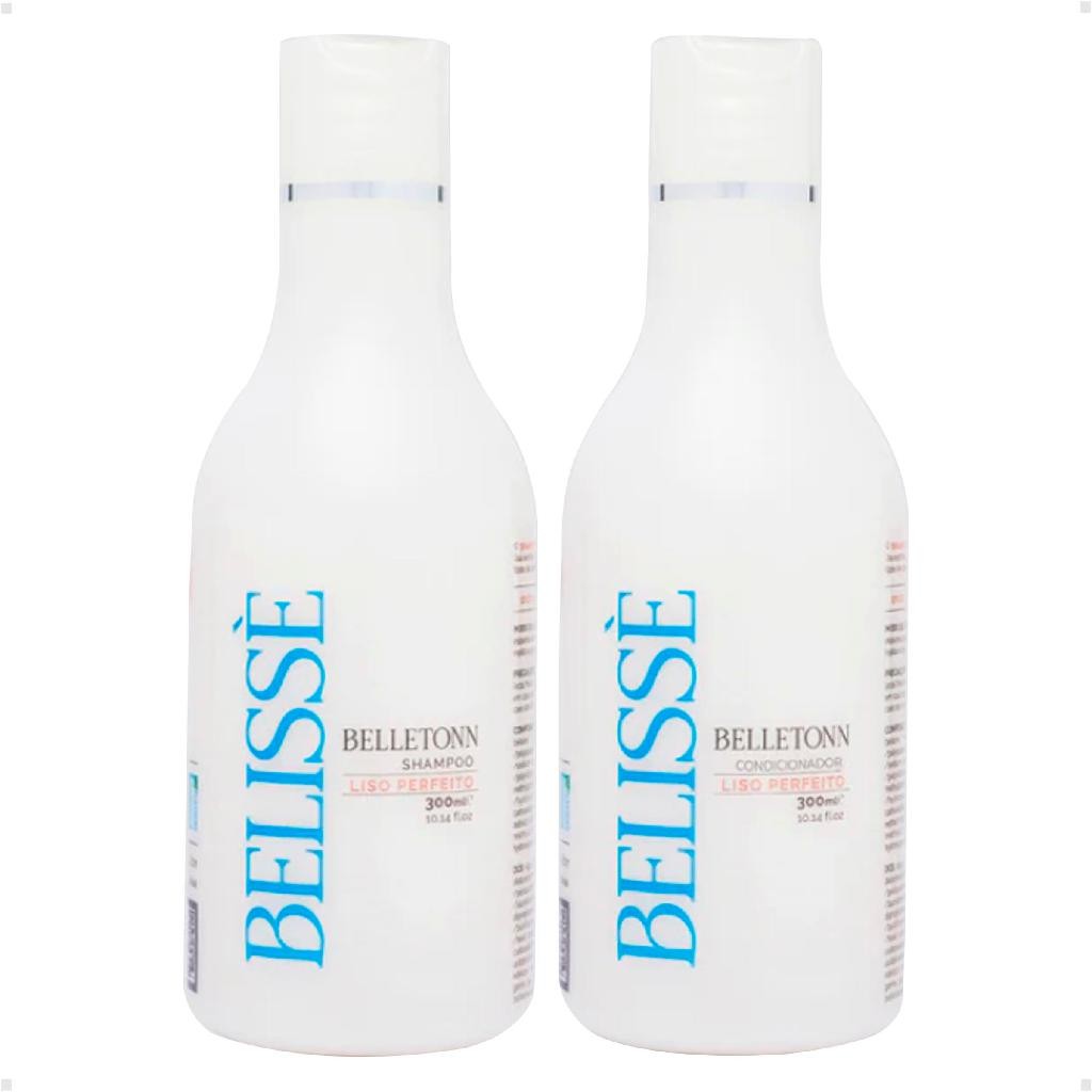Kit Shampoo + Condicionador Belissè 300ml Efeito Liso Sem Químicas Vegano Profissional - Belle Tonn