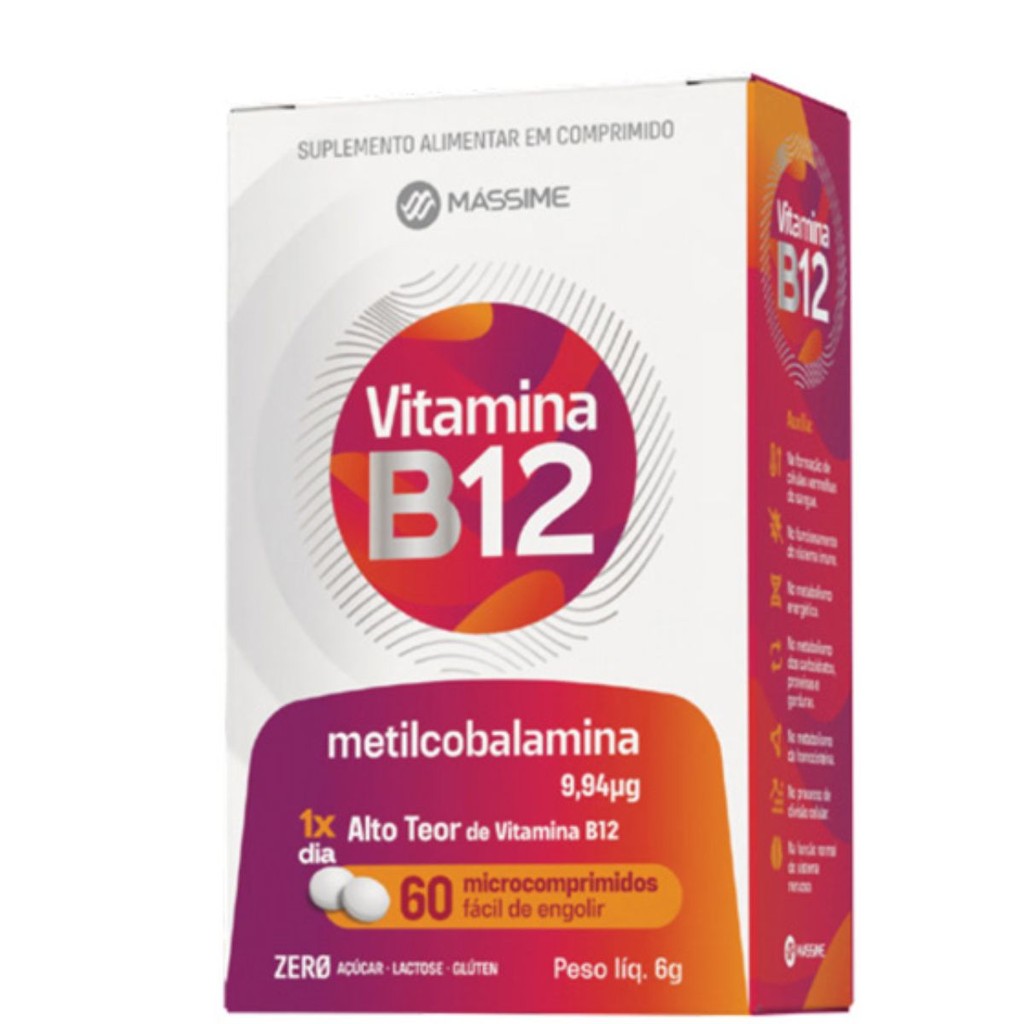 VITAMINA B12 9,94MCG - 60CPR - MASSIME em Oferta na Shopee