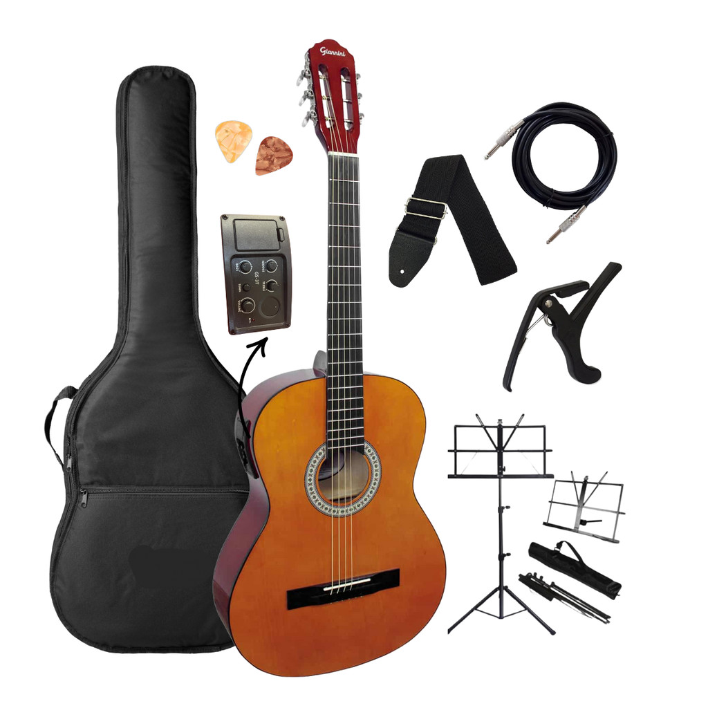 Violão Eletroacústico Destro cordas de Aço Giannini Start S-14 EQ N Natural Brilhante Clássico + Acessórios completos