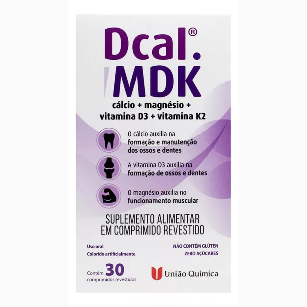 Suplemento MDK Dcal Calcio+Magnésio+Vitamina D3+ Vitamina K2 30 Comprimidos