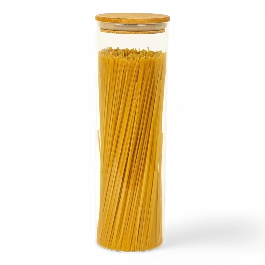 Pote De Vidro 2L Grande Com Tampa De Bambu Hermetica Porta Macarrão Alimento Organização C...