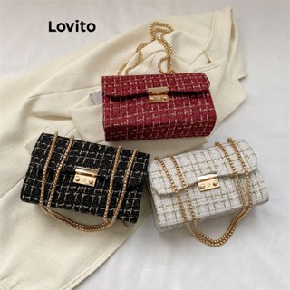 Lovito Elegante xadrez Retro feltro preto e branco grade quadrada bolsa de ombro pequena p...