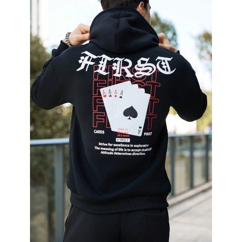 Conjunto Moletom  masculino  E Calça , estampa  Cartas De Poker  e letra  lançamento inverno flanelado confortavèl