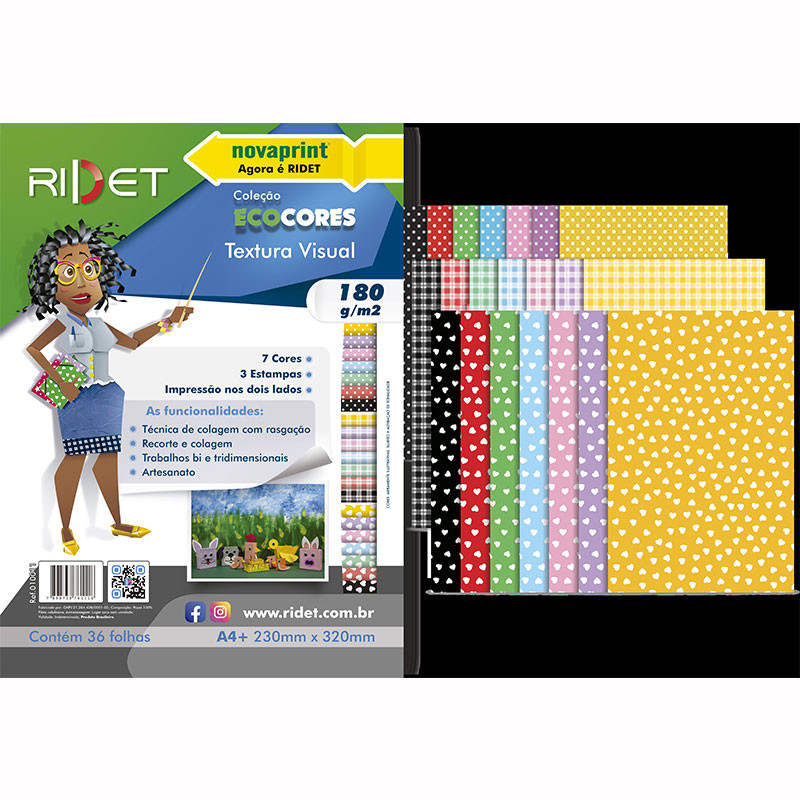 Bloco ecocores textura visual 180g 230x320mm 36 folhas 7 cores 010011 Novaprint / Ridet em Oferta na Shopee