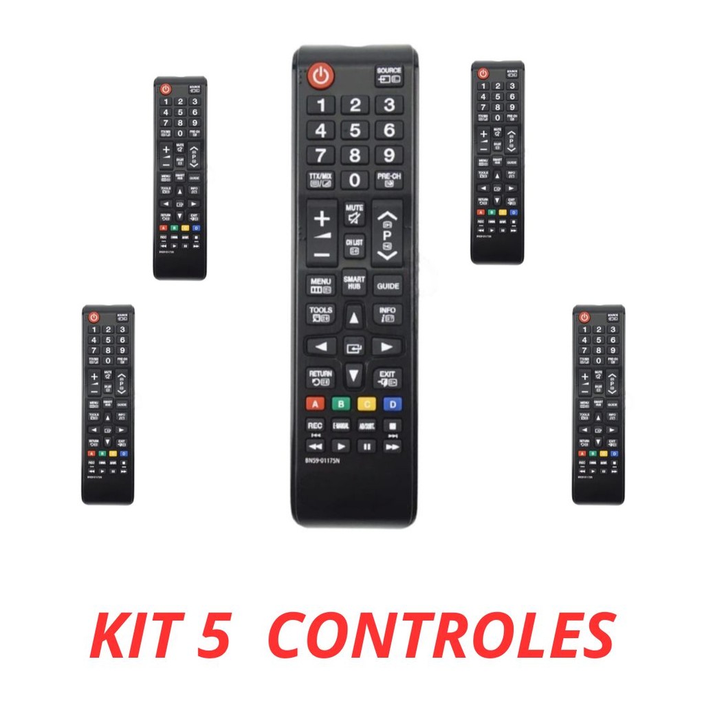 Kit 5 Controles Compatível TodasTvs Samsung Smart Hub Lcd Led Plasma 4K  FBG-7036 LE-7028 Sky-8008 MP