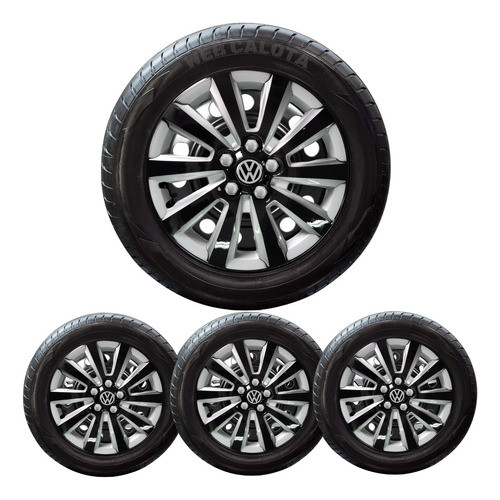 Jogo Calota Vw Fox Space Fox Polo 5 Furos Preto Prata Aro 15
