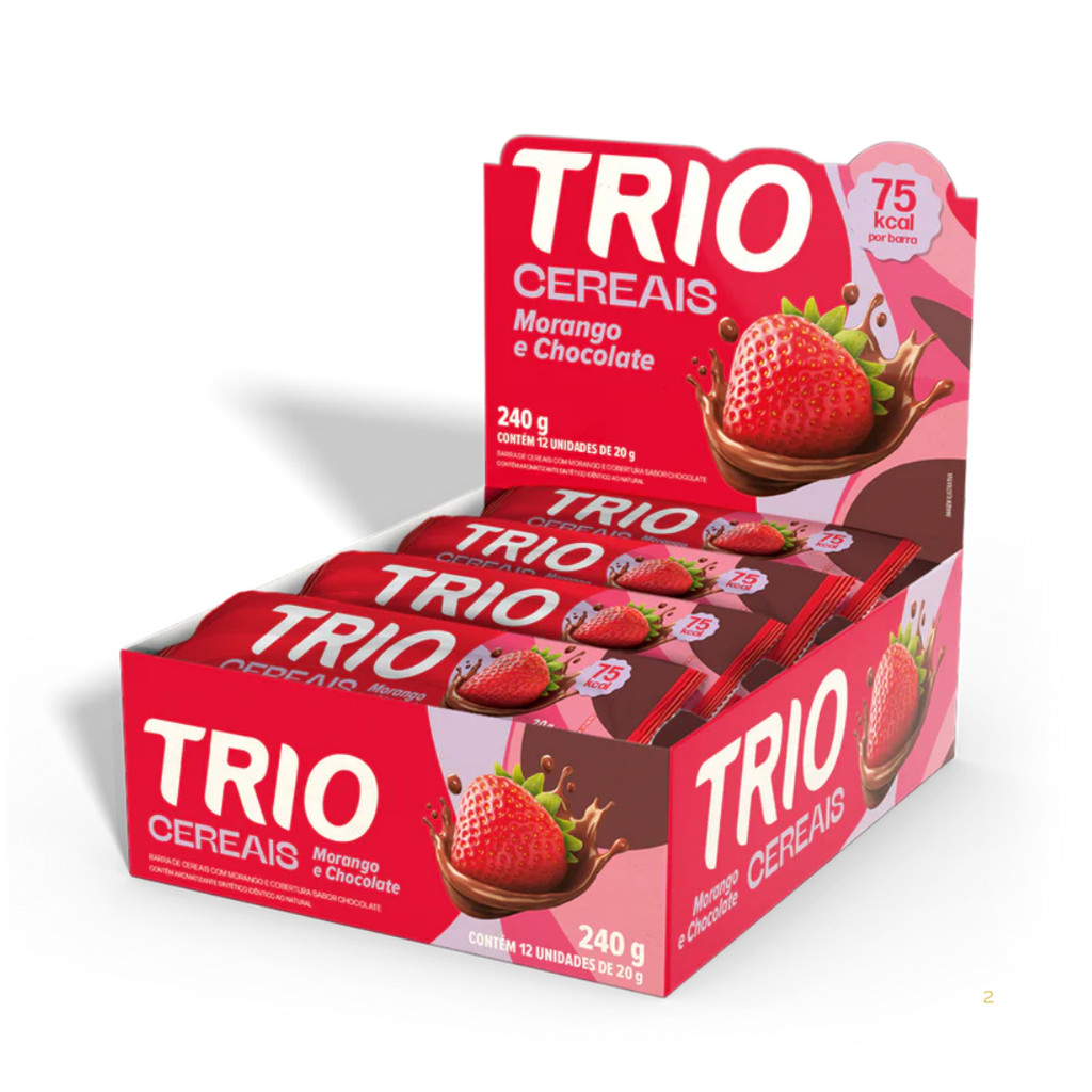 Barra De Cereal Trio Morango E Chocolate Com 12 Unidades De 20g - Food & Beverages