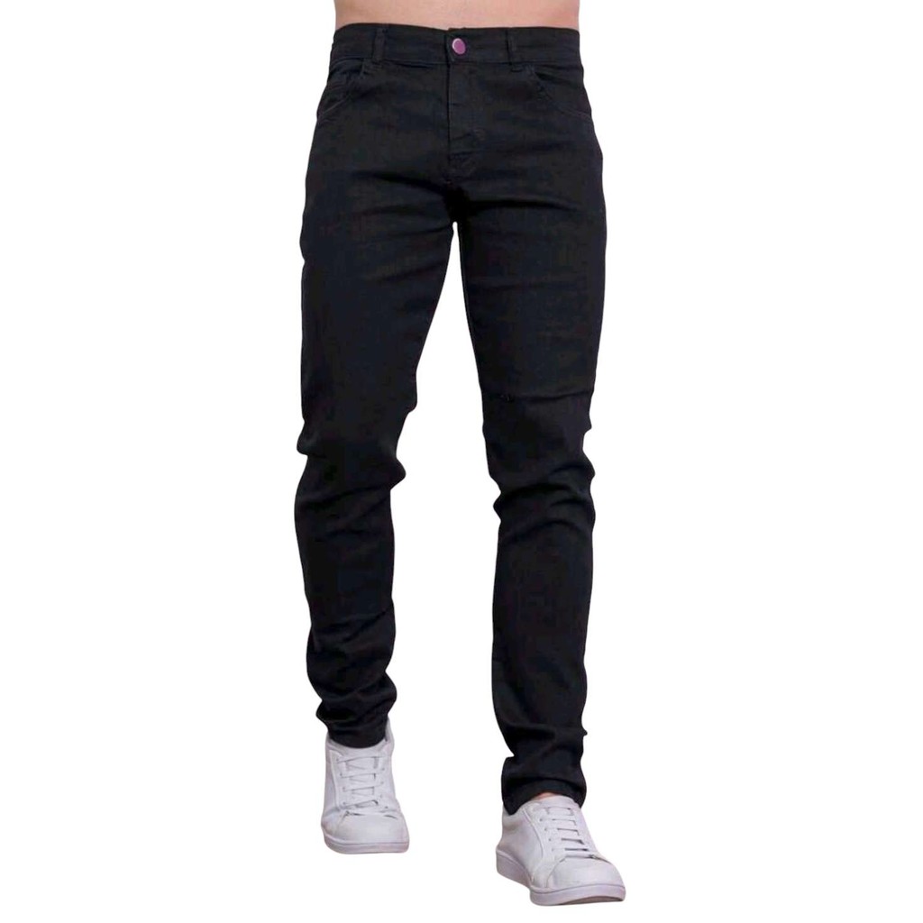 Calça Masculina Skinny Jeans Preta Com Bolso