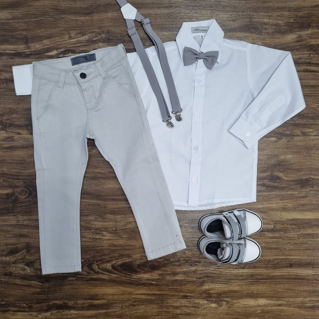 Conjunto Roupa Social Cinza Batizado Pajem Formatura Casamento Calça Camisa Infantil