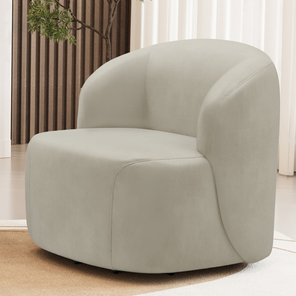 Poltrona Giratória Orgânica Para Sala Living Heidy F04 Veludo Bege - Lyam Decor em Oferta na Shopee
