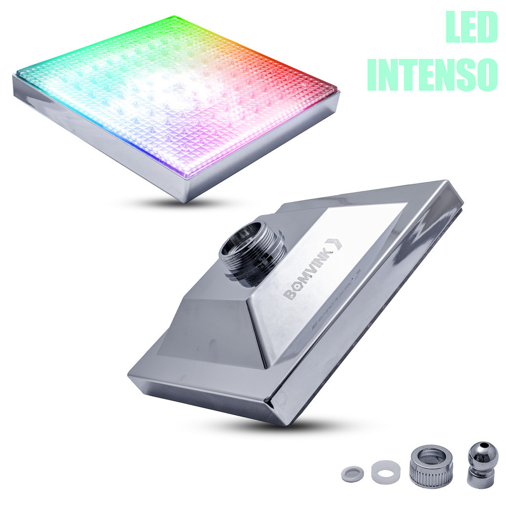 Chuveiro Ducha A Gás Quadrada Com Led RGB Colorido Interativo Liga/Desliga Automaticamente Fluxo De Água Forte