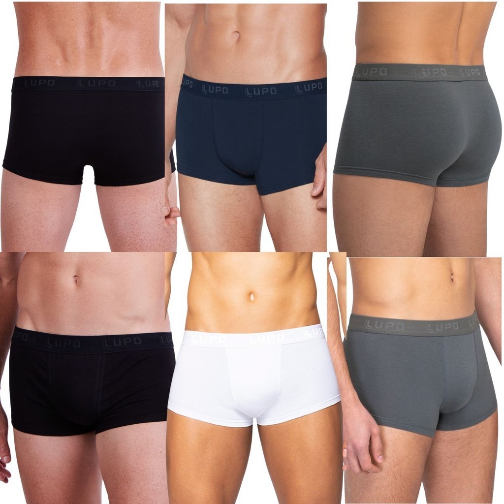 Kit 2 Cuecas Lupo Sunga Cos Elastico Algodao Confortavel Masculino Cores Azul Preta Cinza Branco