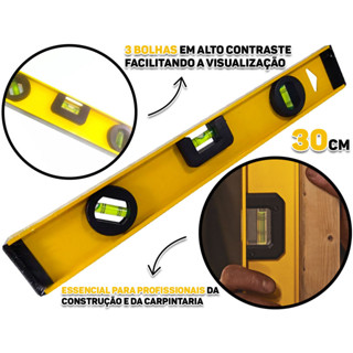 Nível Alumínio Reforçado Profissional Com Base Magnética Três Bolhas 12 Polegadas 30cm Fertak em Oferta na Shopee