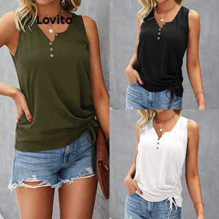 Lovito Regata Feminina Casual Com Botão Liso E Cordão LNL48120