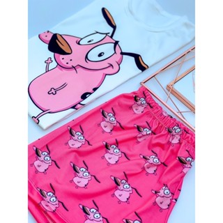 Pijama Short/Baby Doll Manga Curta Feminino Estampado Personagens Coragem Cão Covarde (rosa) em Oferta na Shopee