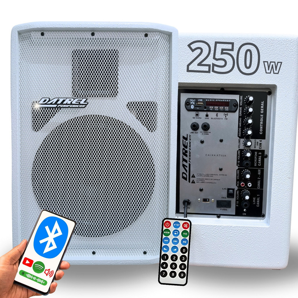 Caixa de som Datrel bluetooth 250w ativa amplificada 12 polegadas potente grande igreja profissional