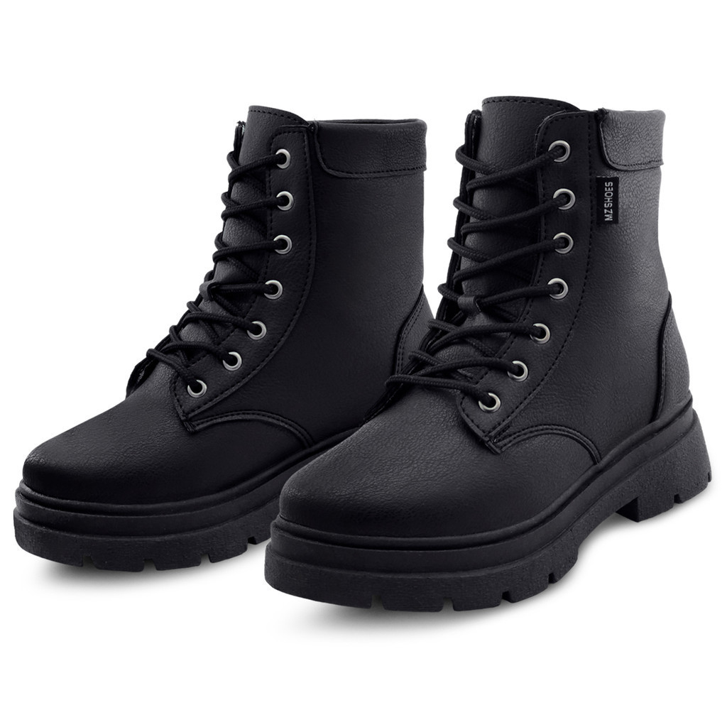 Bota Coturno Feminina Tratorada Menina Cano Médio Preta BB&Kids Mãe e Filha Super Conforto