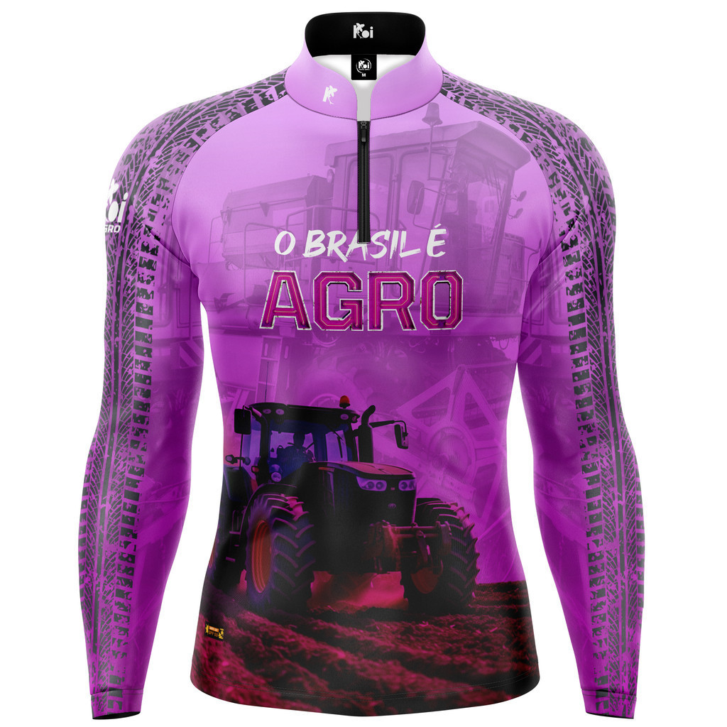 Camiseta Camisa Blusa O Brasil é Agro Trator Rosa Com Zíper Proteção Uv50+ em Oferta na Shopee