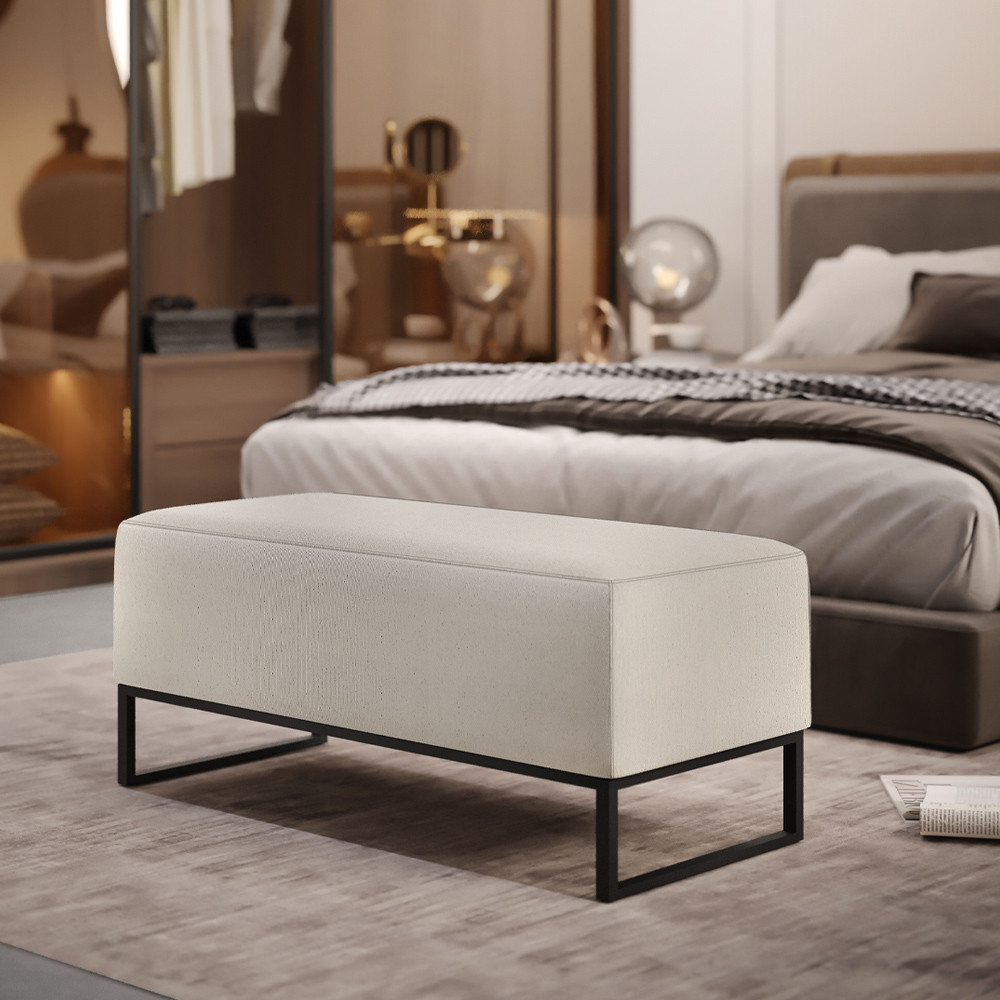 Puff Decorativo Para Sala de Estar Cléo W01 Base de Ferro 90 cm Linho Cru - Lyam Decor em Oferta na Shopee