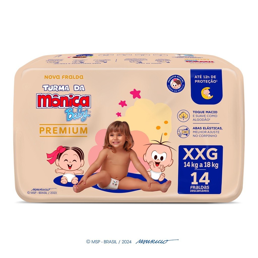 Fralda Turma da Mônica Baby Premium Jumbo XXG com 14un em Oferta na Shopee