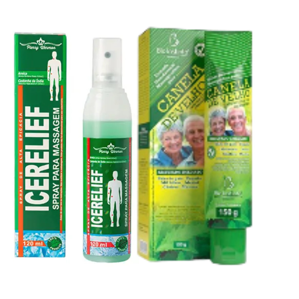 1 Spray para massagem ICERELIEF – 120ml + 1 Pomada Canela De Velho 150g - Bio Instinto Kit