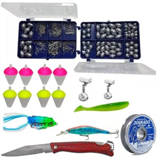 Kit de Pesca Esportiva Anzol Iscas Articiais Boias Giradores em Oferta na Shopee