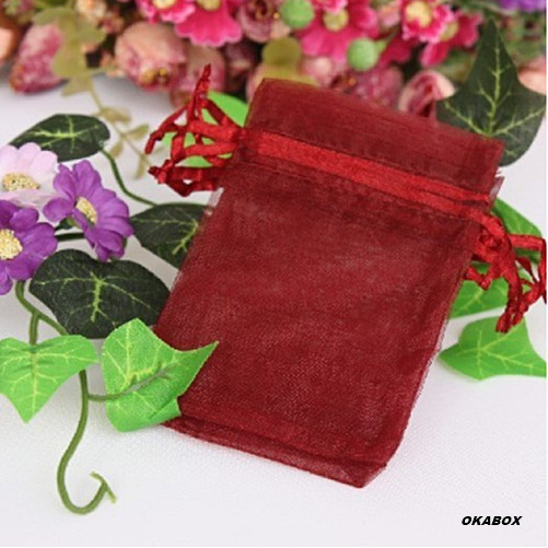 50 Saquinhos De Organza Vermelho 9X12 Branco Fita Cetim