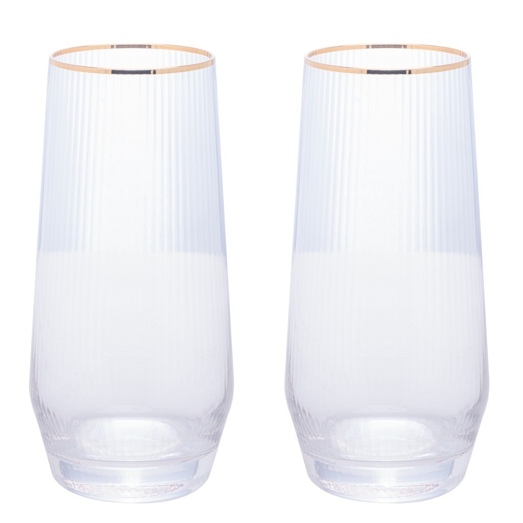 Jogo com 2 Copos Altos em Vidro com Borda Dourada Lines Gold 400ml - Wolff