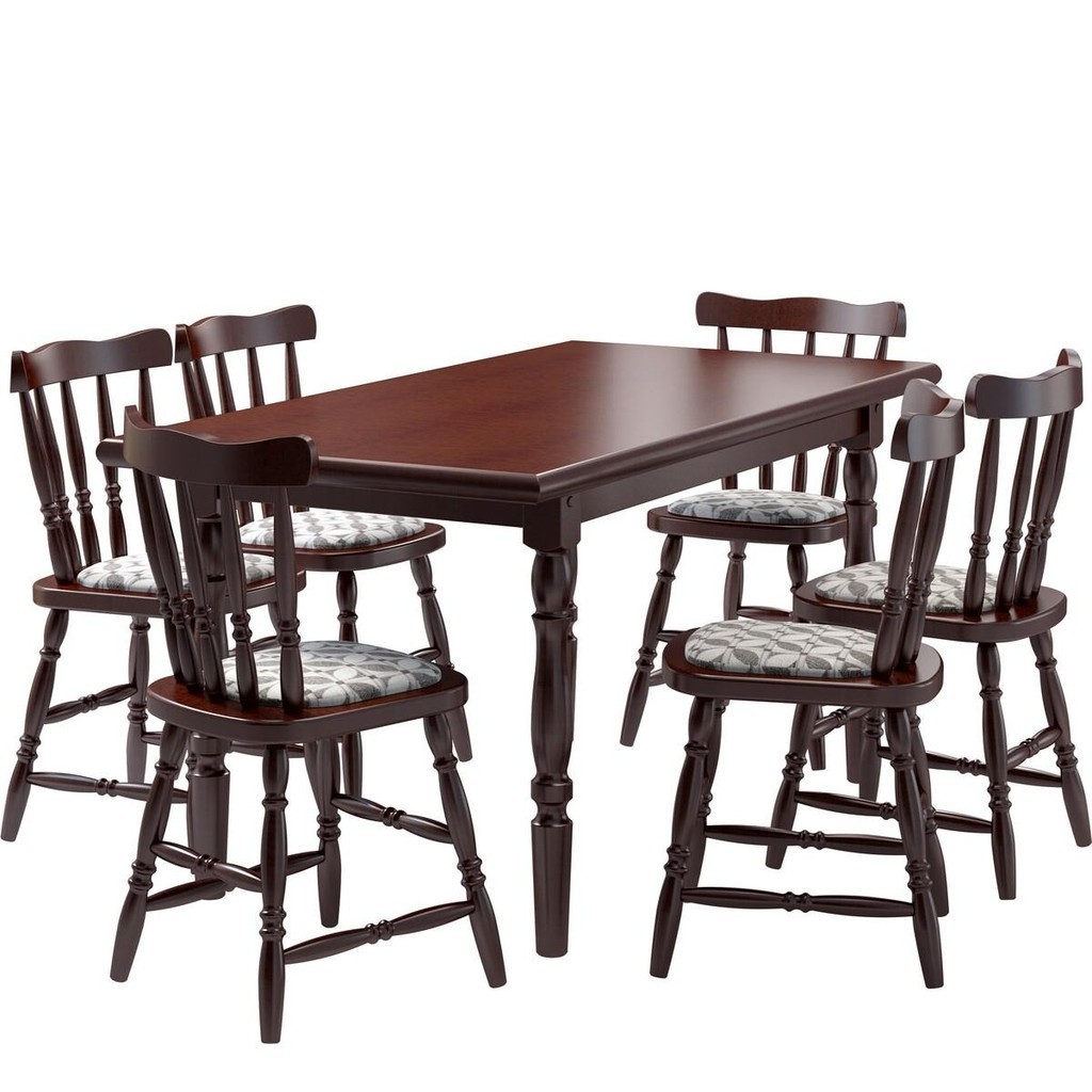 Conjunto Mesa de Jantar 160cm com 6 Cadeiras Estofadas Multimóveis CR50086 em Oferta na Shopee