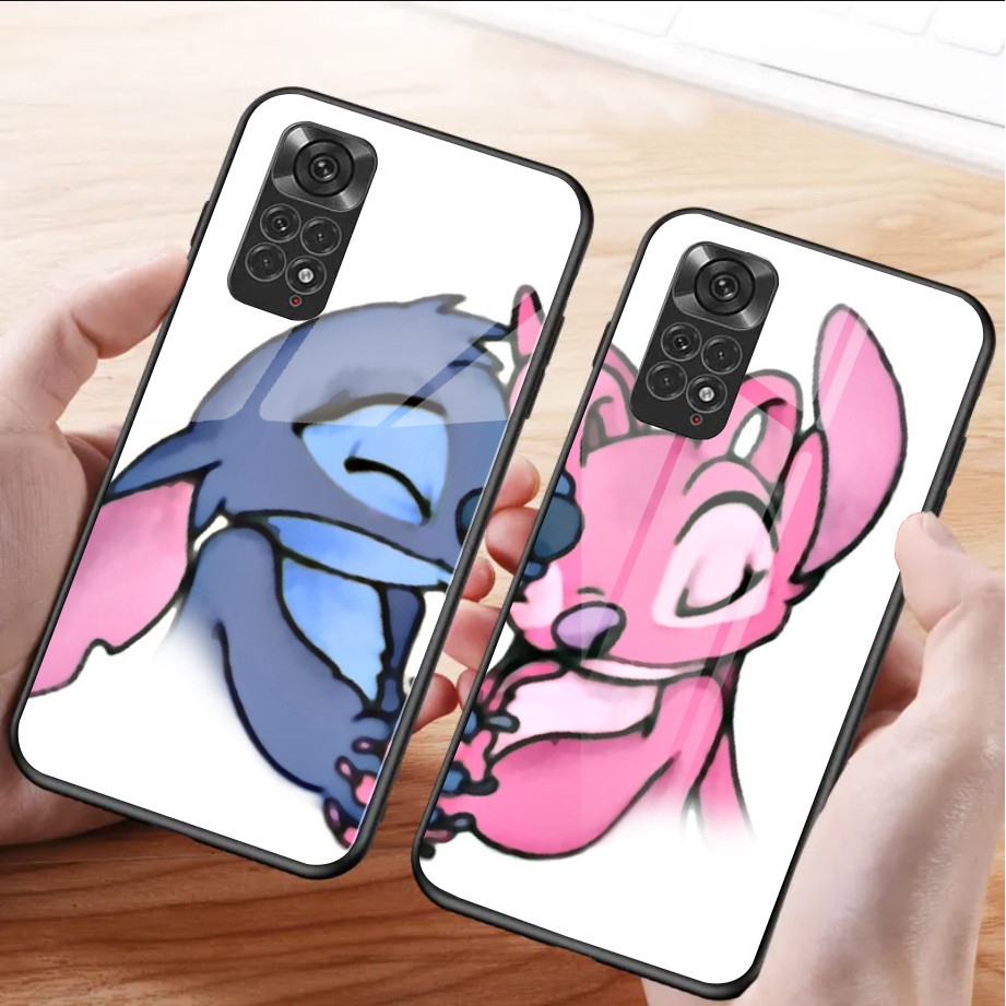 Stitch Anjo Lilo Melhor Amigo Caso De Telefone Vidro Temperado Para Xiaomi Redmi Nota 8 9 10 4G 11 Pro Plus 12 5G 13 Cap