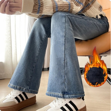 2024 Moda Novas Mulheres Calças De Ganga De Pelúcia Quente Térmicas Femininas De Cintura A...