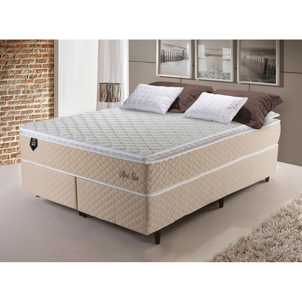 Conjunto Cama Box King Size Alford 193x203x66 Bege c/ Molas Ensacadas em Oferta na Shopee