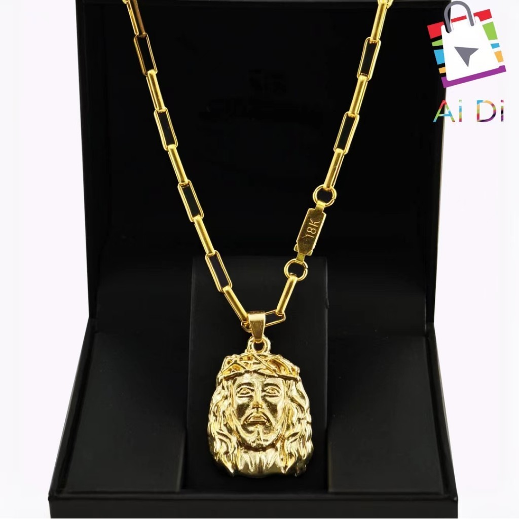 Corrente de Moeda Antiga 4mm com Pingente de Jesus Cristo - Fecho Gaveta, Banhada a Ouro 18K