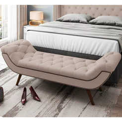 Puff Recamier Decorativo com Tachas 160 cm Santorini P05 Linho Bege Escuro - Lyam Decor