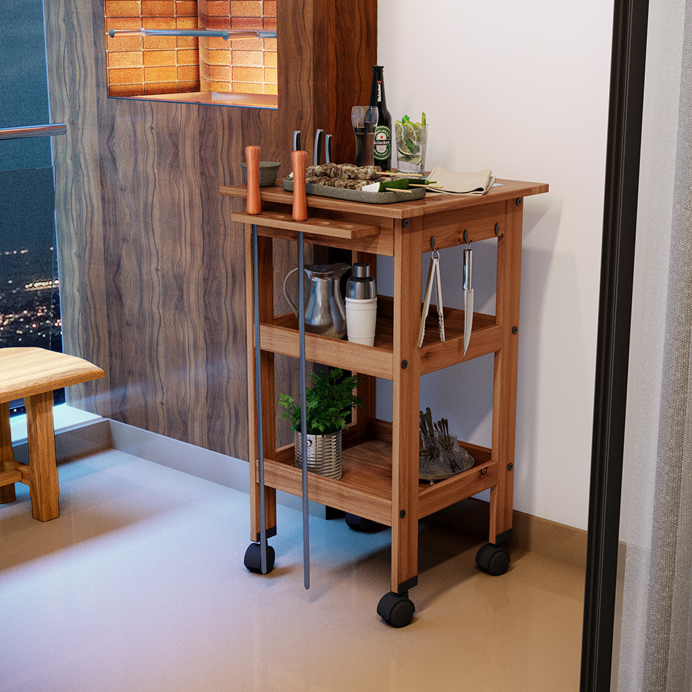 Carrinho de Churrasco Mesa Gourmet Bistrô Cerâmica Churrasqueira W02 Madeira Maciça Imbuia - Lyam Decor em Oferta na Shopee