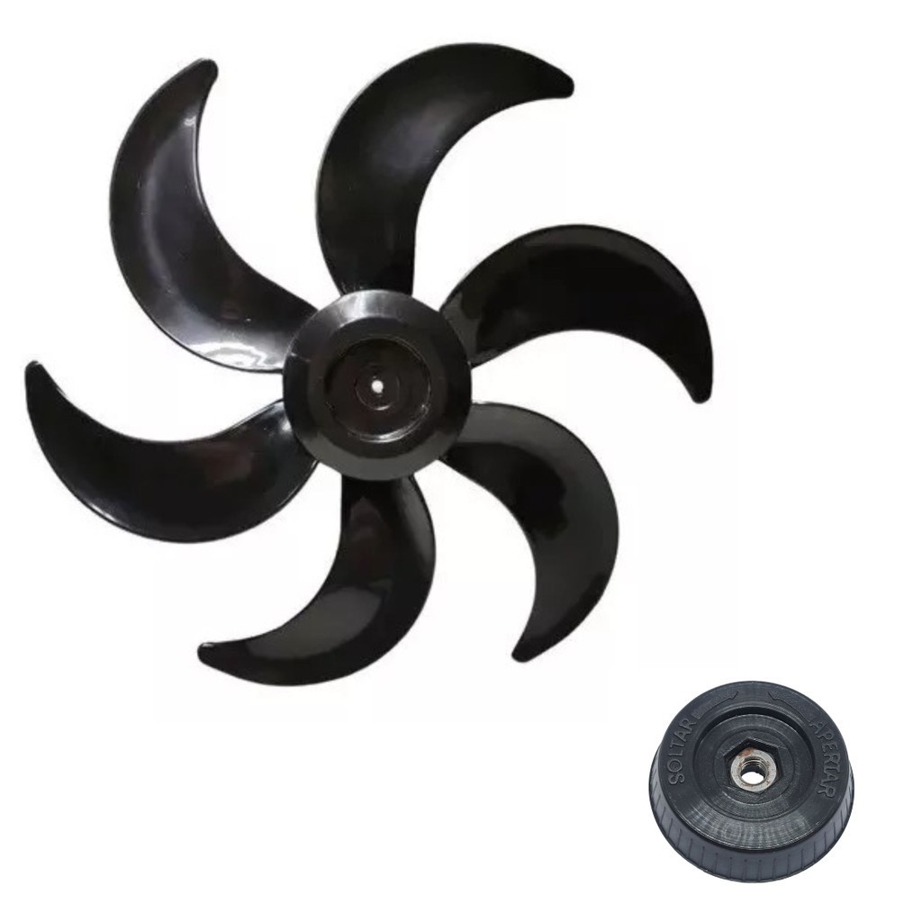 Kit Calota Trava Botão e Hélice Para Ventilador Mondial de 40 cm - 06 Pás Preto