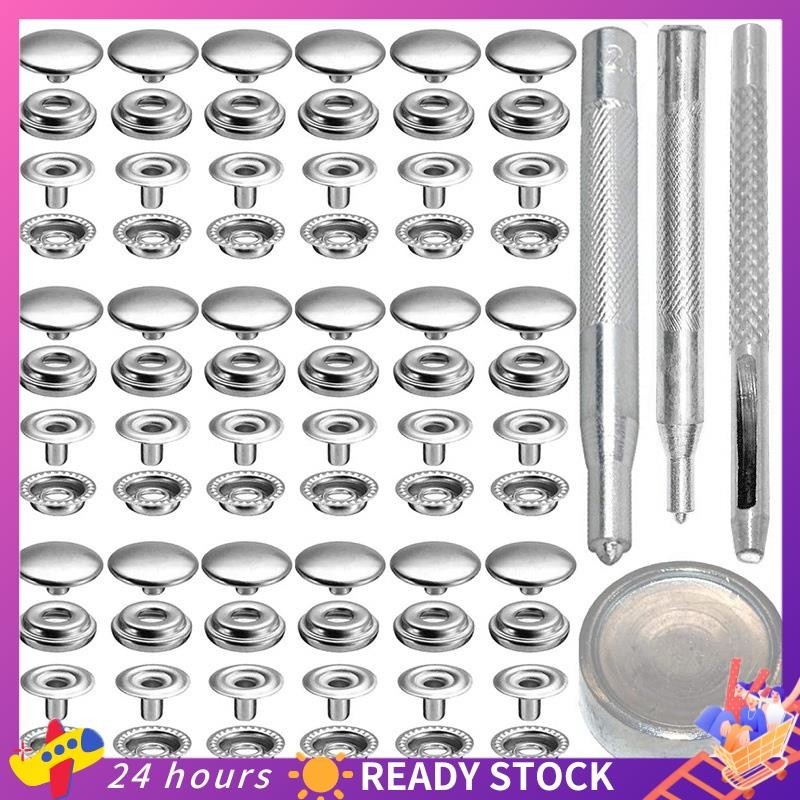 72Pcs 15MM Fixador De Aço Inoxidável Botão De Pressão Snap Press Para Tela De Barco Marinho Com Conjunto De Punções Prata