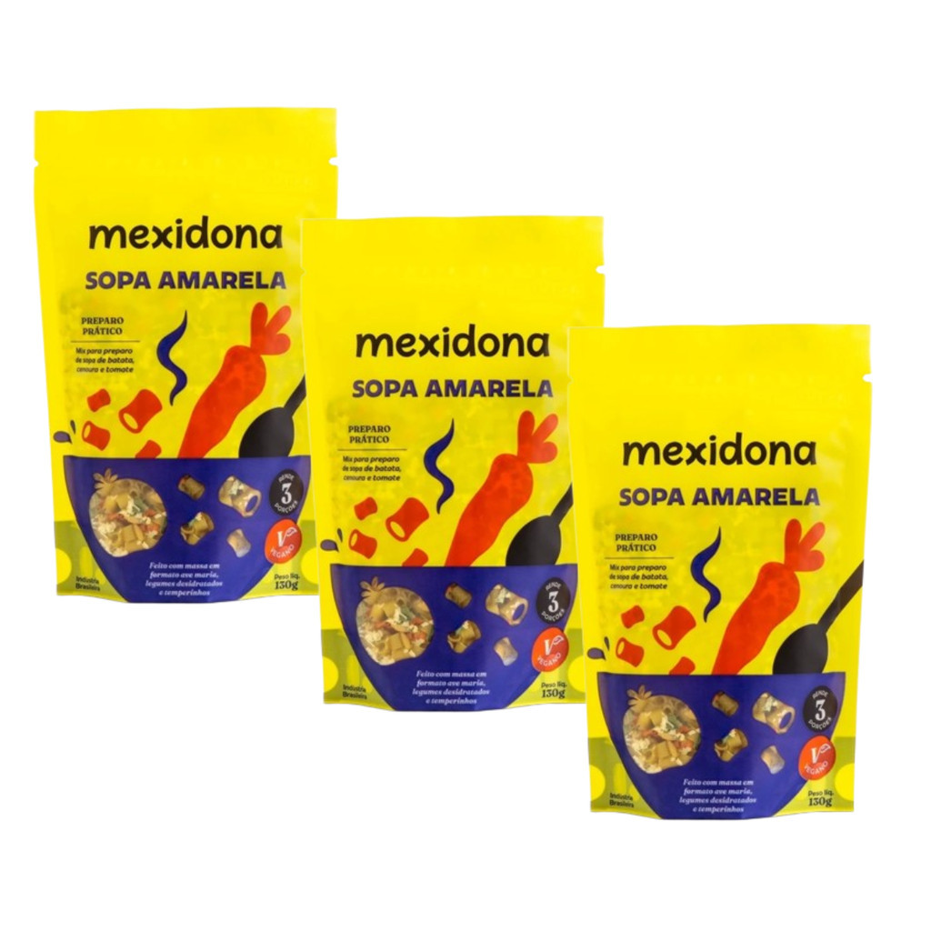 KIT 3X SOPA AMARELA MEXIDONA 130G - NATURAL, VEGANA, SEM GLÚTEN